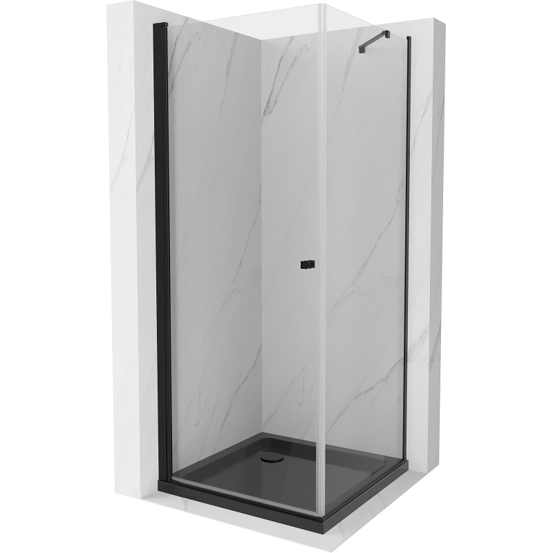 Mexen Pretoria schwenkbare Duschkabine 80 x 80 cm, transparent, schwarz + Flat Duschwanne, schwarz - 852-080-080-70-00-4070B