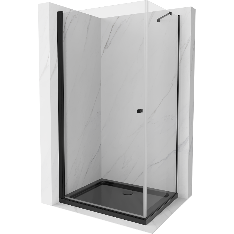 Mexen Pretoria Schwenkbare Duschkabine 90 x 70 cm, transparent, schwarz + Duschwanne Flat, schwarz - 852-090-070-70-00-4070B