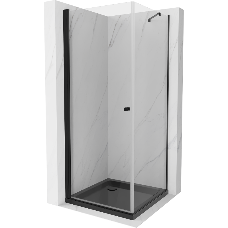 Mexen Pretoria Duschkabine, schwenkbar, 90 x 90 cm, transparent, schwarz + Flat Duschwanne, schwarz - 852-090-090-70-00-4070B