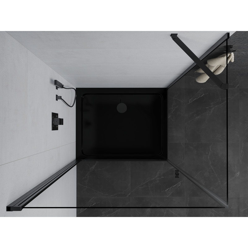 Mexen Pretoria Duschekabine, schwenkbar, 90 x 110 cm, transparent, schwarz + Duschwanne Flat, schwarz - 852-090-110-70-00-4070B