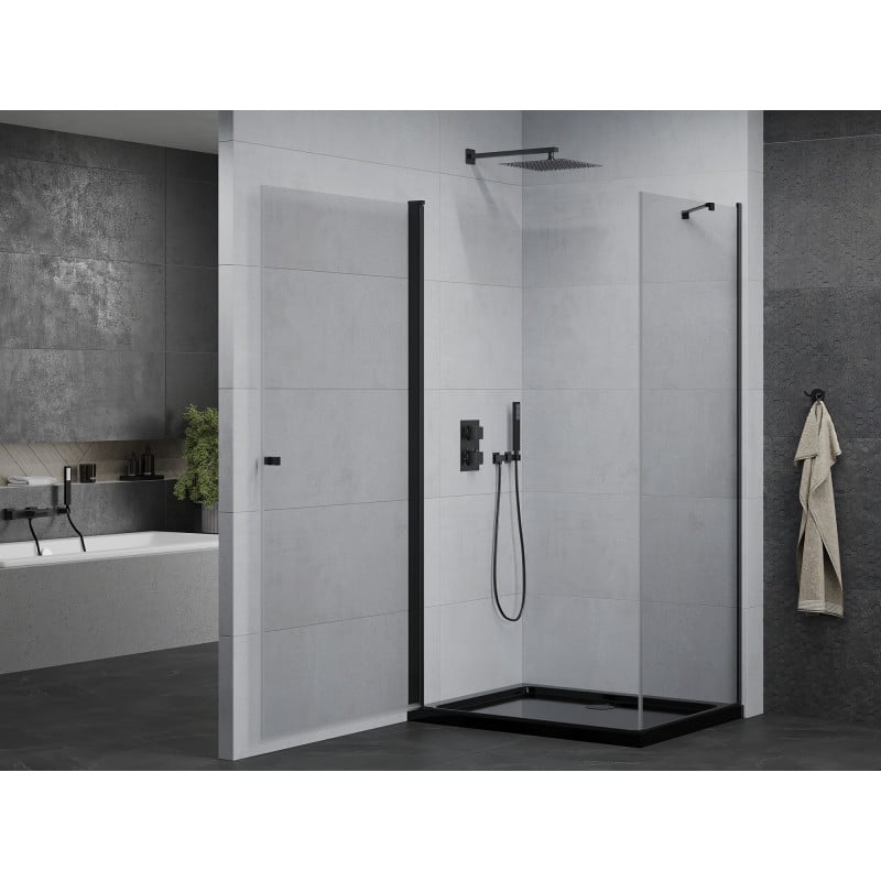 Mexen Pretoria Duschkabine schwenkbar 100 x 80 cm, transparent, schwarz + Duschwanne Flat, schwarz - 852-100-080-70-00-4070B