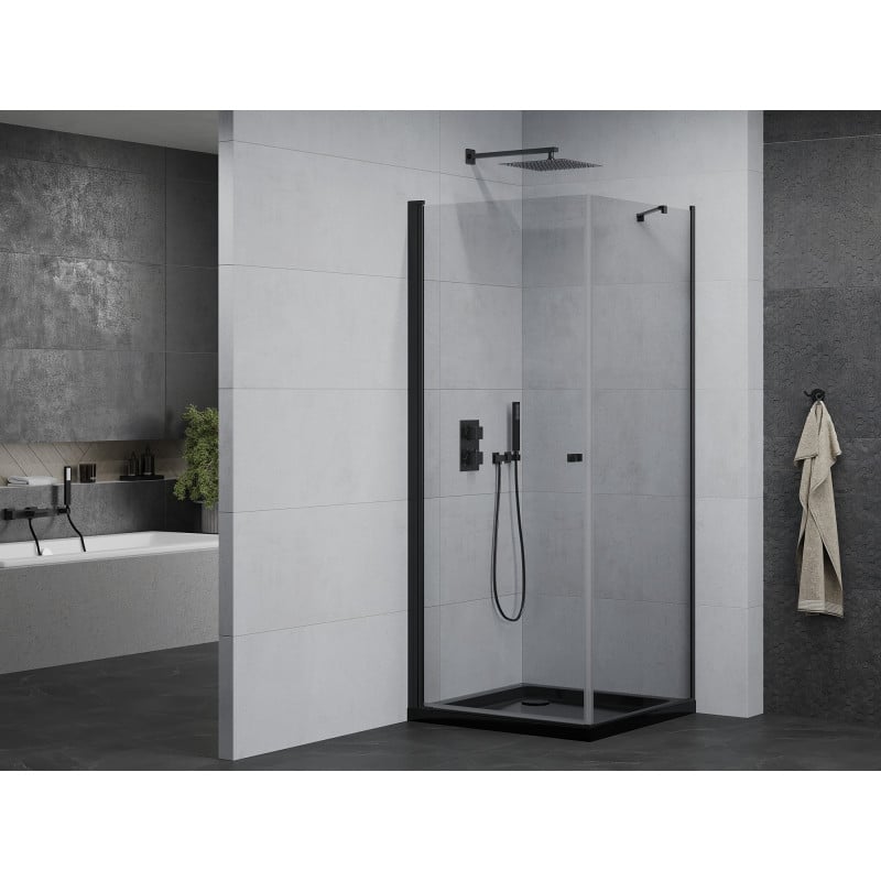 Mexen Pretoria Duschkabine 100 x 100 cm, transparent, schwarz + Flat Duschwanne, schwarz - 852-100-100-70-00-4070B