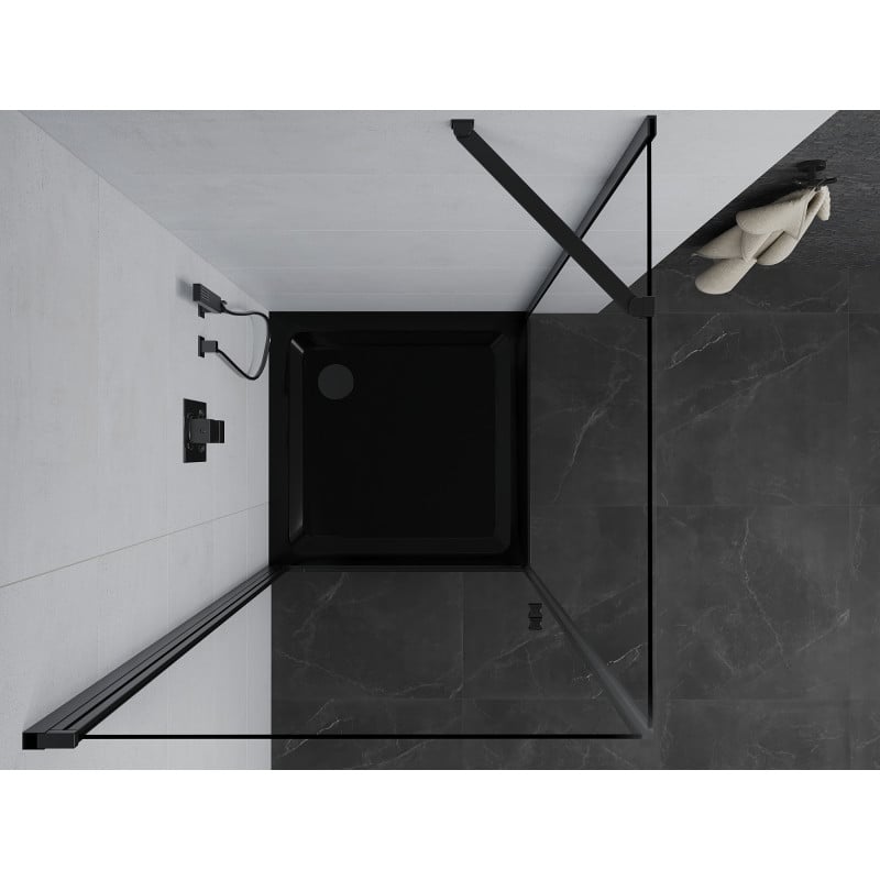 Mexen Pretoria Duschkabine 100 x 100 cm, transparent, schwarz + Flat Duschwanne, schwarz - 852-100-100-70-00-4070B