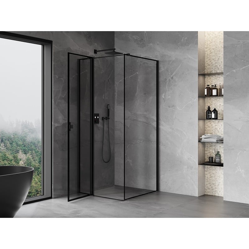 Mexen Mist T Duschkabine, schwenkbar, links 70 x 70 cm, schwarzer Rahmen, schwarz - 8A4T-070-070-70-70-L