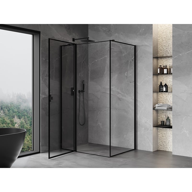 Mexen Mist T Duschkabine schwenkbar links 115 x 100 cm, schwarzer Rahmen, schwarz - 8A4T-115-100-70-70-L