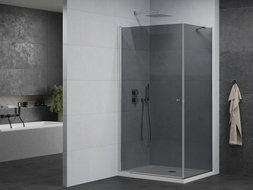 Mexen Pretoria Duschkabine, schwenkbar 70 x 120 cm, Graphit, Chrom + Duschwanne Flat - 852-070-120-01-40-4010