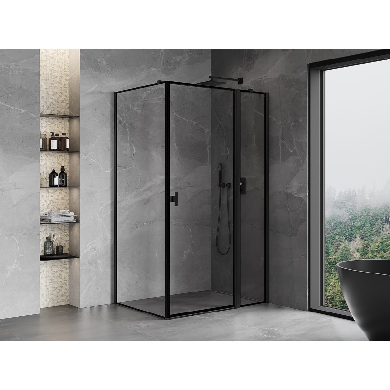 Mexen Mist T Duschkabine schwenkbar rechts 105 x 75 cm, schwarzer Rahmen, schwarz - 8A4T-105-075-70-70-P