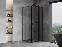 Mexen Mist T Duschkabine aufklappbar rechts 80 x 80 cm, schwarzer Rahmen, schwarz - 8A4T-080-080-70-70-P