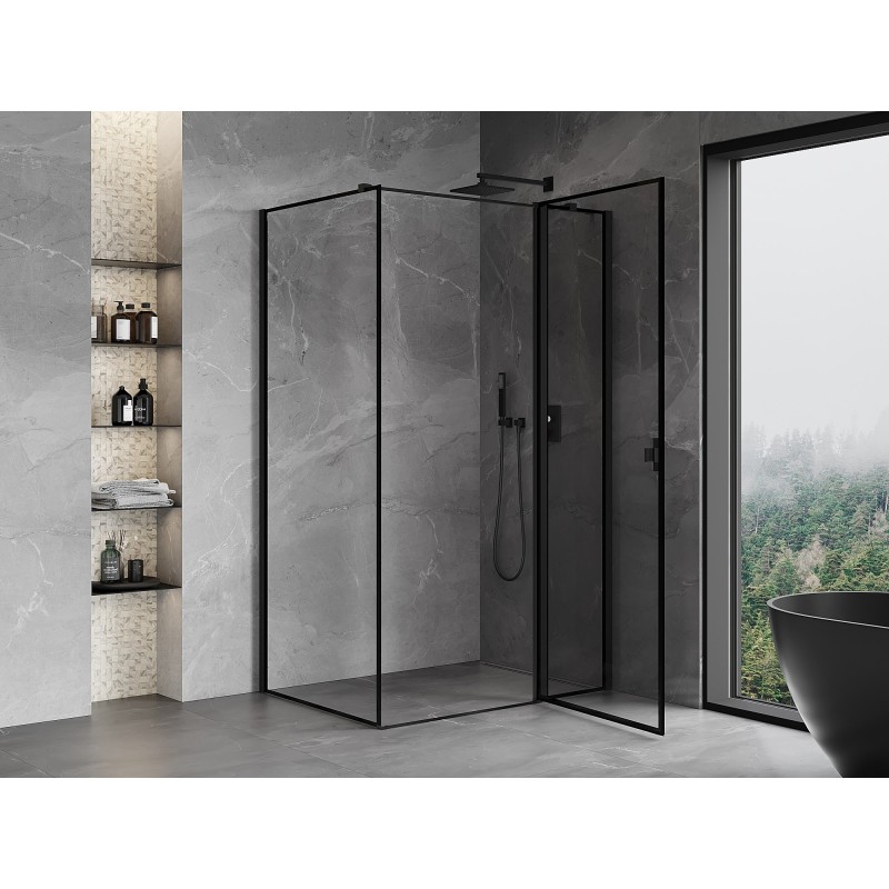 Mexen Mist T Duschkabine schwenkbar rechts 100 x 90 cm, schwarzer Rahmen, schwarz - 8A4T-100-090-70-70-P