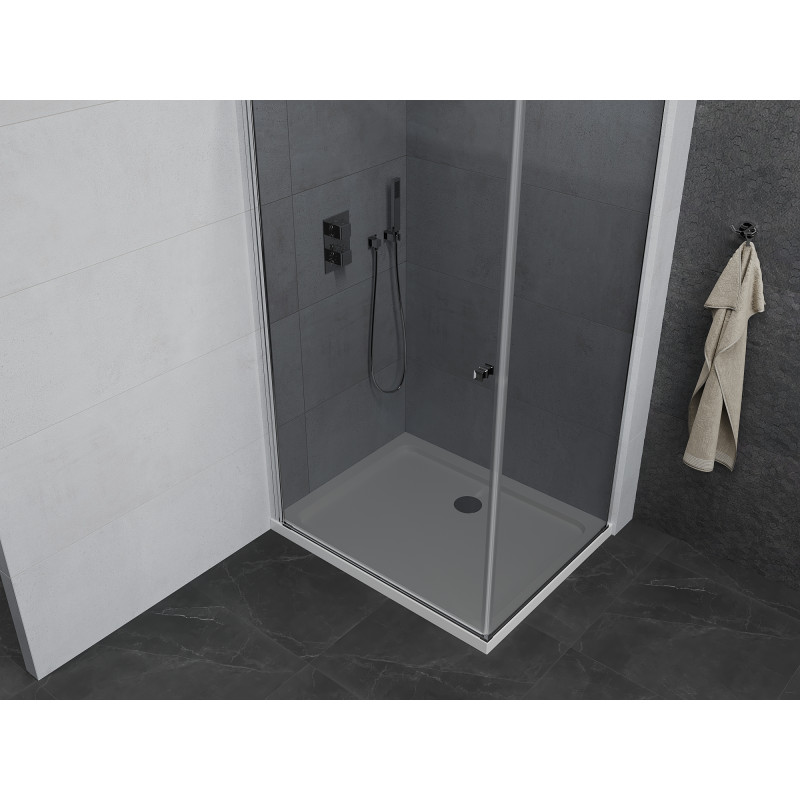 Mexen Pretoria Duschkabine mit Anschlag 80 x 100 cm, Graphit, Chrom + Duschtasse Flat - 852-080-100-01-40-4010