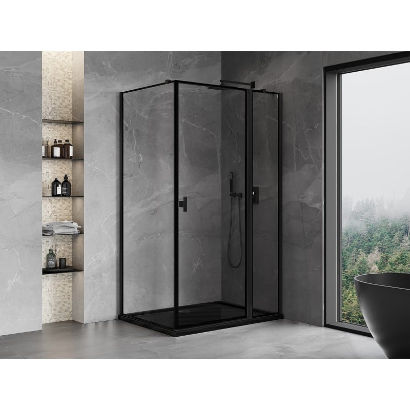 Mexen Mist T Duschkabine schwenkbar rechts 100 x 110 cm, schwarzer Rahmen, schwarz - 8A4T-100-110-70-70-P
