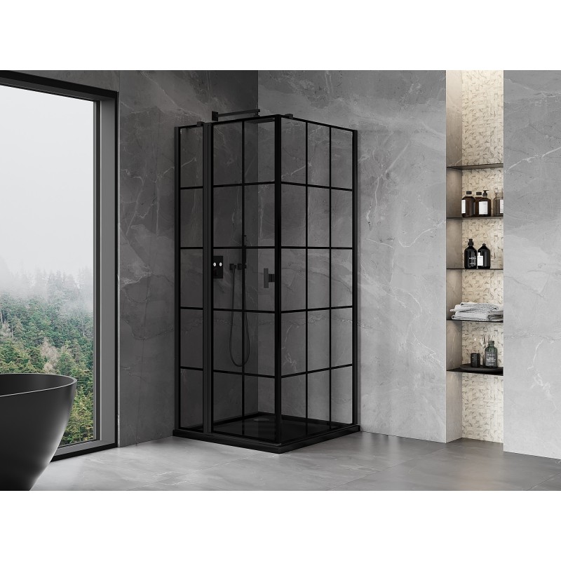 Mexen Mist T Duschkabine öffnend links 70 x 70 cm, schwarzes Gitter, schwarz - 8A4T-070-070-70-77-L