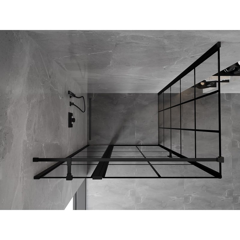 Mexen Mist T Duschkabine schwenkbar links 90 x 80 cm, schwarzes Gitter, schwarz - 8A4T-090-080-70-77-L