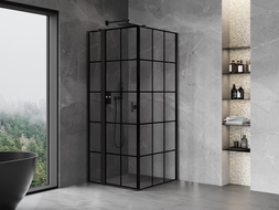 Mexen Mist T Duschkabine schwenkbar links 90 x 90 cm, schwarzes Gitter, schwarz - 8A4T-090-090-70-77-L