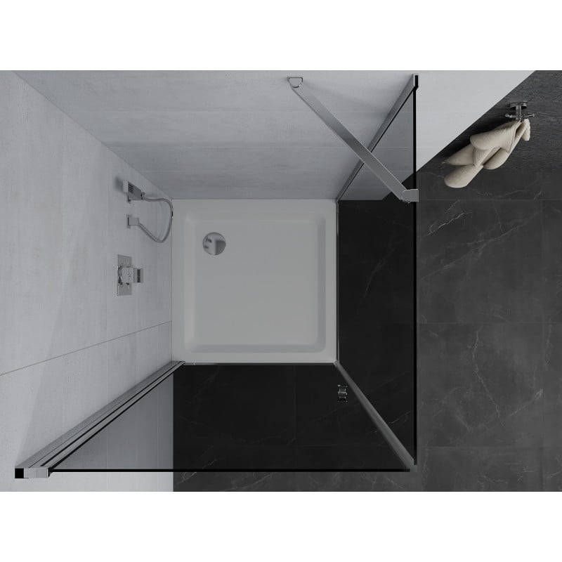 Mexen Pretoria Duschkabine, schwenkbar 80 x 80 cm, Graphit, Chrom + Duschwanne Flat - 852-080-080-01-40-4010