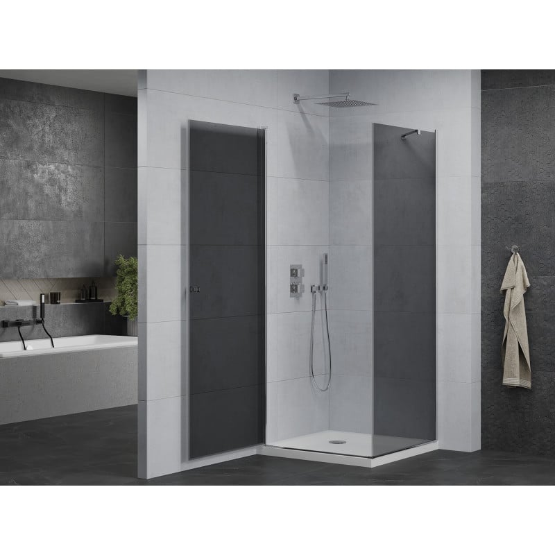 Mexen Pretoria Duschkabine, schwenkbar 80 x 80 cm, Graphit, Chrom + Duschwanne Flat - 852-080-080-01-40-4010