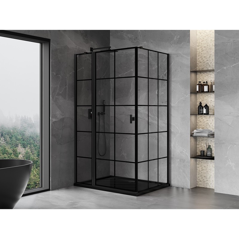 Mexen Mist T Duschkabine Schwingtür links 85 x 100 cm, schwarzes Gitter, schwarz - 8A4T-085-100-70-77-L