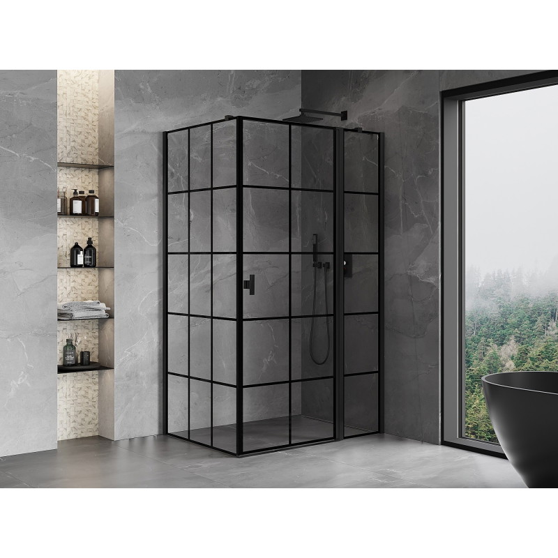 Mexen Mist T rechte, schwingbare Duschkabine 115 x 75 cm, schwarzes Gitter, schwarz - 8A4T-115-075-70-77-P