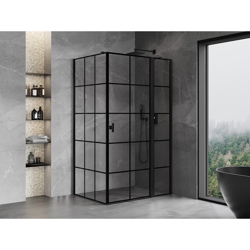 Mexen Mist T Duschkabine rechts öffnend 70 x 80 cm, schwarzes Gitter, schwarz - 8A4T-070-080-70-77-P
