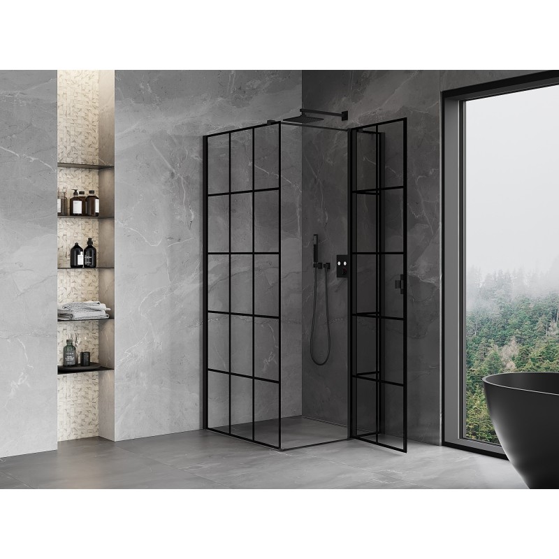 Mexen Mist T Duschkabine schwenkbar rechts 80 x 80 cm, schwarzes Gitter, schwarz - 8A4T-080-080-70-77-P