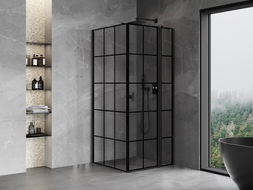 Mexen Mist T Duschkabine schwenkbar rechts 80 x 80 cm, schwarzes Gitter, schwarz - 8A4T-080-080-70-77-P
