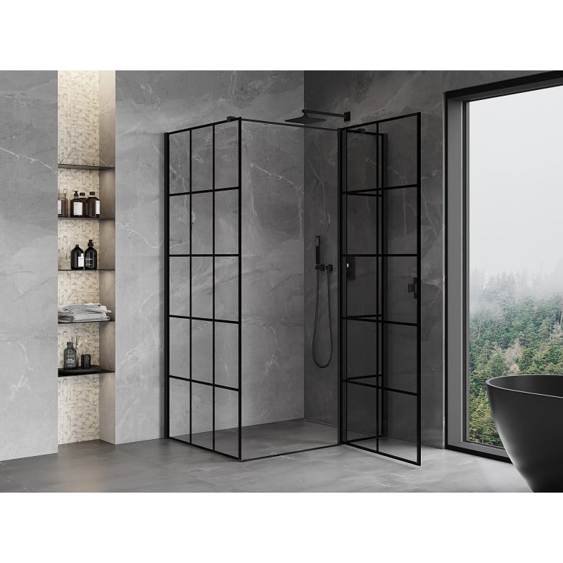 Mexen Mist T Duschkabine schwenkbar rechts 80 x 90 cm, schwarzes Gitter, schwarz - 8A4T-080-090-70-77-P