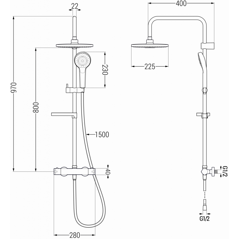 Mexen KX05 Unterputz-Duschset mit Regenduschkopf und Thermostatarmatur, Chrom/Weiß - 771500591-00