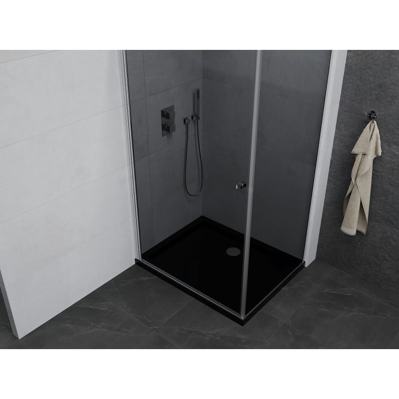 Mexen Pretoria Duschkabine schwenkbar 70 x 80 cm, graphit, chrom + Duschwanne Flat, schwarz - 852-070-080-01-40-4070