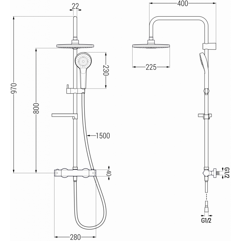 Mexen KX05 Aufputz-Duschset mit Regenduschkopf und Thermostatarmatur, gold/weiß - 771500591-50