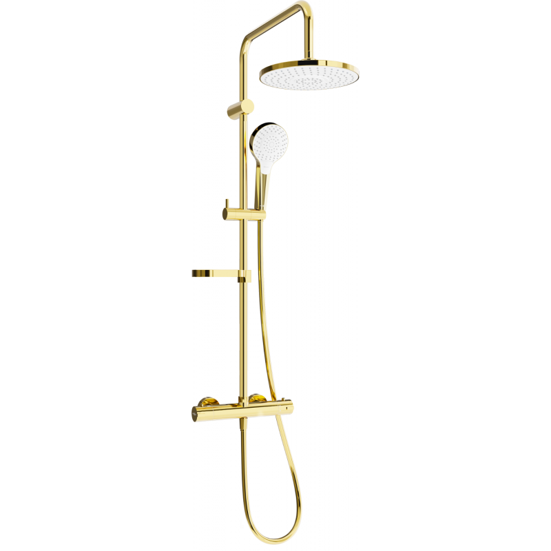 Mexen KX05 Aufputz-Duschset mit Regenduschkopf und Thermostatarmatur, gold/weiß - 771500591-50