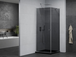 Mexen Pretoria Duschkabine schwenkbar 80 x 80 cm, Grafit, Chrom + Flat Duschwanne, Schwarz - 852-080-080-01-40-4070