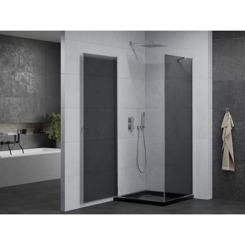 Mexen Pretoria Klappbare Duschkabine 80 x 80 cm, Grafit, Chrom + Flat Duschwanne, Schwarz - 852-080-080-01-40-4070