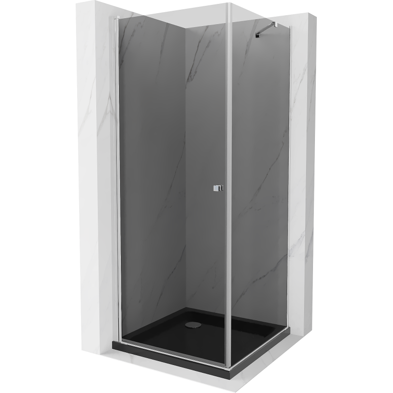 Mexen Pretoria Duschkabine schwenkbar 80 x 80 cm, Grafit, Chrom + Flat Duschwanne, Schwarz - 852-080-080-01-40-4070