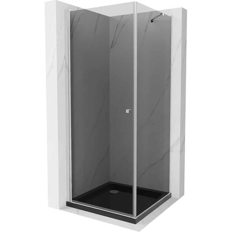 Mexen Pretoria Klappbare Duschkabine 80 x 80 cm, Grafit, Chrom + Flat Duschwanne, Schwarz - 852-080-080-01-40-4070