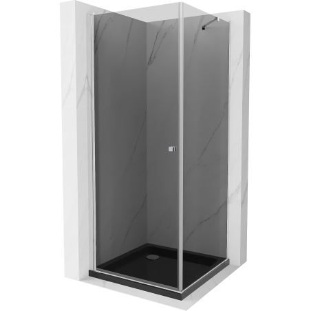 Mexen Pretoria Duschkabine schwenkbar 80 x 80 cm, Grafit, Chrom + Flat Duschwanne, Schwarz - 852-080-080-01-40-4070