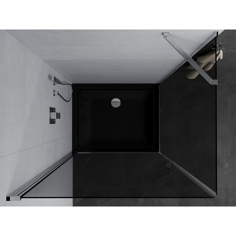 Mexen Pretoria Duschkabine Schwingtür 80 x 120 cm, grafit, chrom + Flat Duschwanne, schwarz - 852-080-120-01-40-4070
