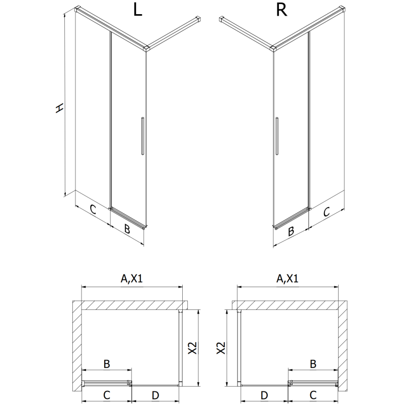 Mexen Rox Duschwand Walk-in 105 x 200 cm, transparent 8 mm, Gun Metal - 8C2-105-003-95-00