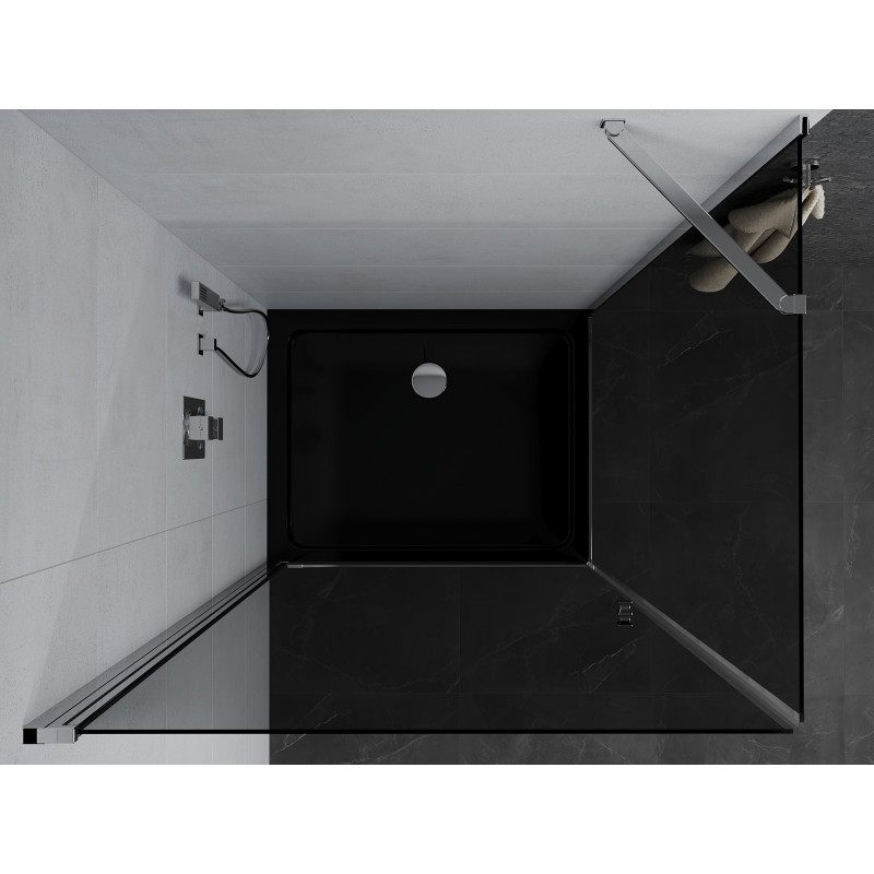 Mexen Pretoria Duschkabine Schwingtür 90 x 80 cm, Grafit, Chrom + Duschwanne Flat, Schwarz - 852-090-080-01-40-4070