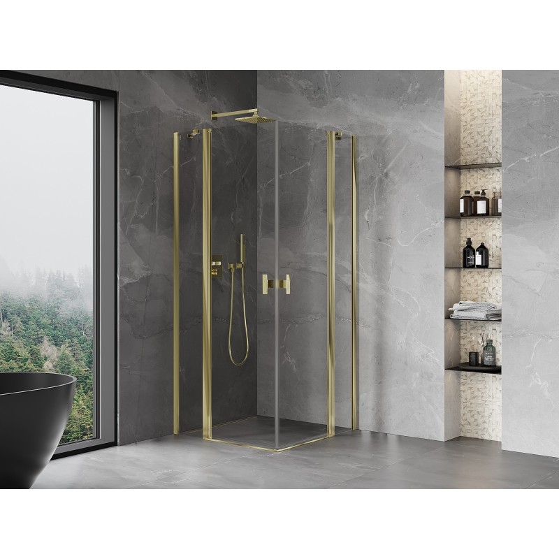 Mexen Mist Duo Duschkabine, Pendeltür, 80 x 80 cm, transparent, gold - 8A4-080-080-50-00