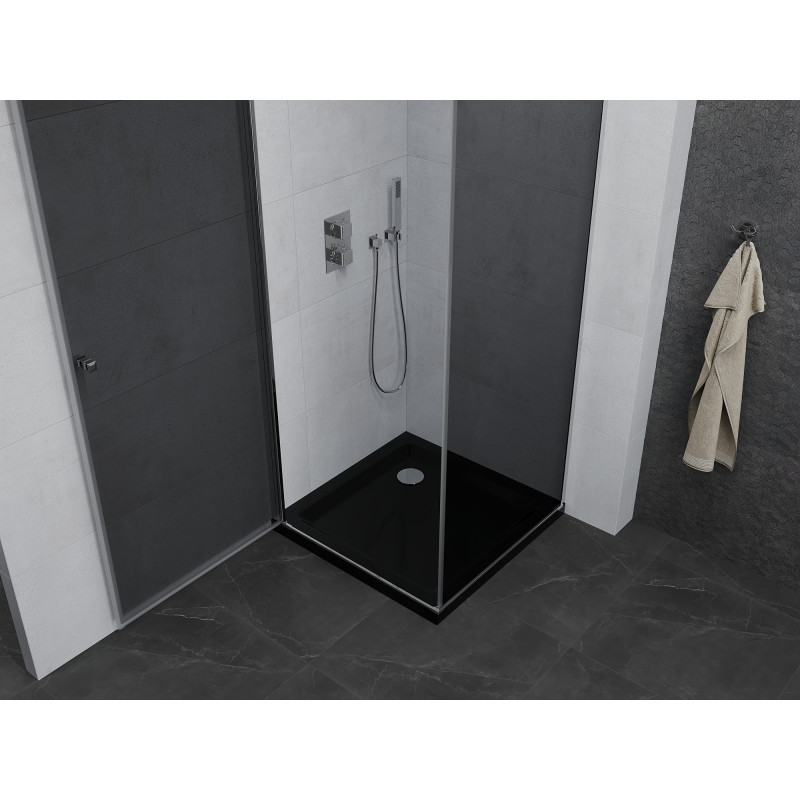 Mexen Pretoria drehbare Duschkabine 90 x 90 cm, Graphit, Chrom + Flat-Duschwanne, schwarz - 852-090-090-01-40-4070