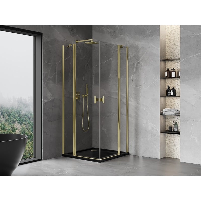 Mexen Mist Duo Duschkabine schwenkbar 100 x 100 cm, transparent, gold - 8A4-100-100-50-00