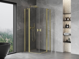 Mexen Mist Duo Duschkabine, schwenkbar 70 x 70 cm, transparent, gebürstetes Gold - 8A4-070-070-55-00