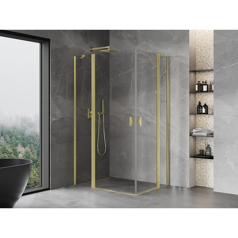 Mexen Mist Duo Duschkabine, 95 x 70 cm, transparent, gebürstetes Gold - 8A4-095-070-55-00