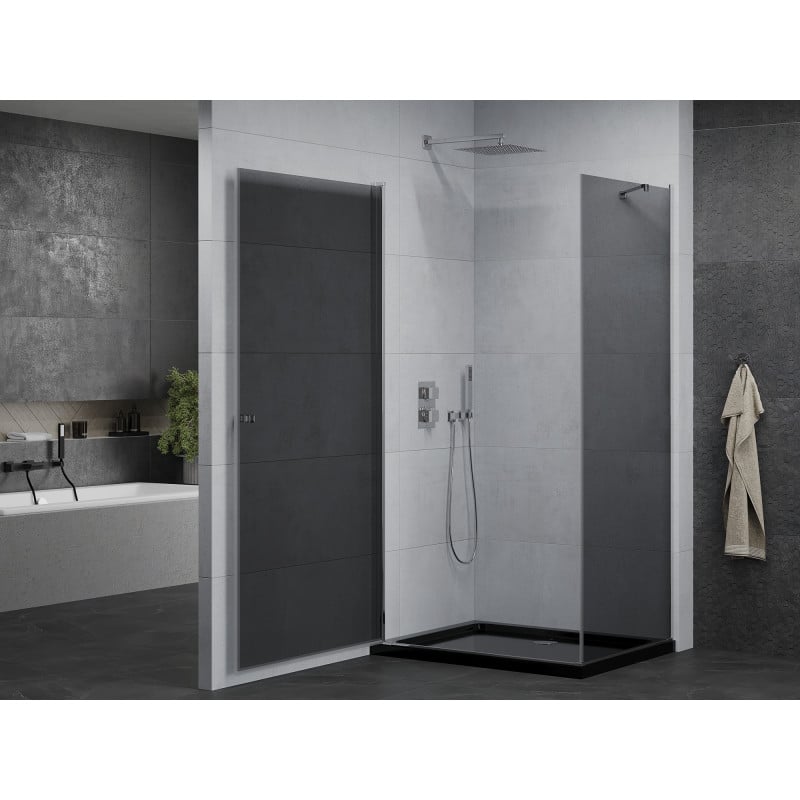 Mexen Pretoria Duschkabine schwenkbar 90 x 120 cm, graphit, chrom + Duschwanne Flat, schwarz - 852-090-120-01-40-4070