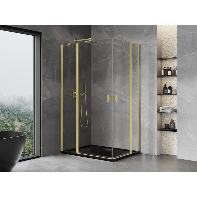Mexen Mist Duo Duschkabine schwenkbar 110 x 105 cm, transparent, gebürstetes Gold - 8A4-110-105-55-00