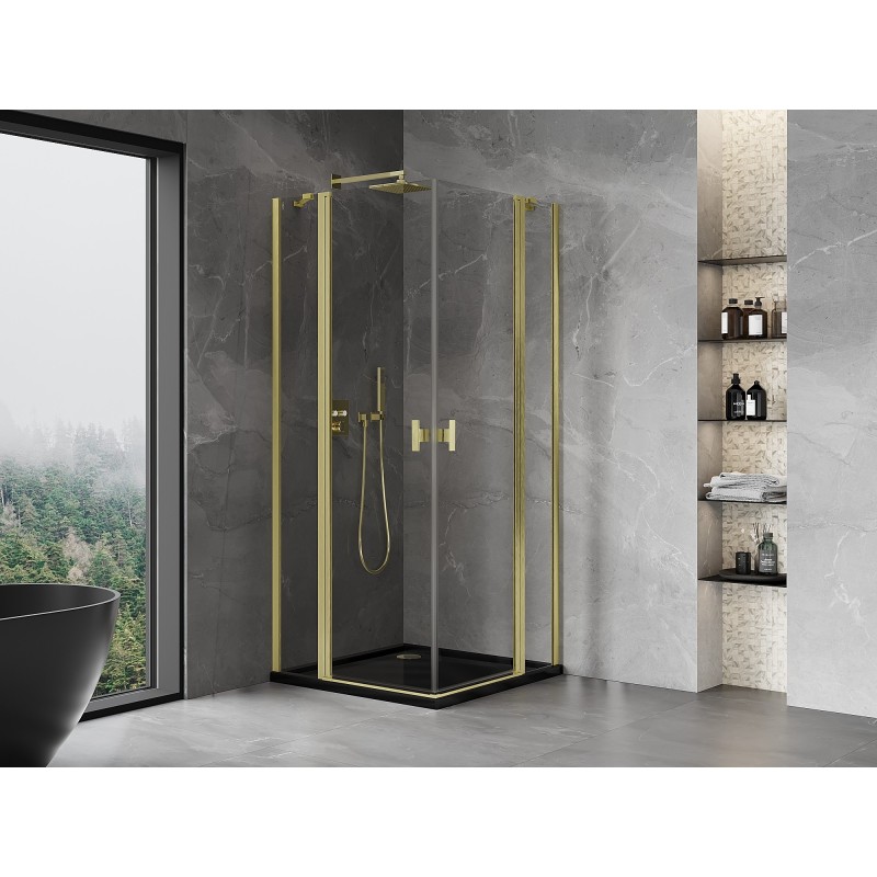 Mexen Mist Duo Pendeltür-Duschkabine 120 x 120 cm, transparent, gebürstetes Gold - 8A4-120-120-55-00