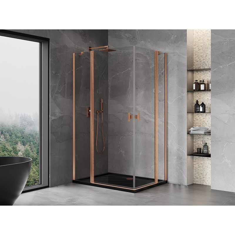 Mexen Mist Duo Duschkabine schwenkbar 120 x 70 cm, transparent, gebürstetes Kupfer - 8A4-120-070-65-00