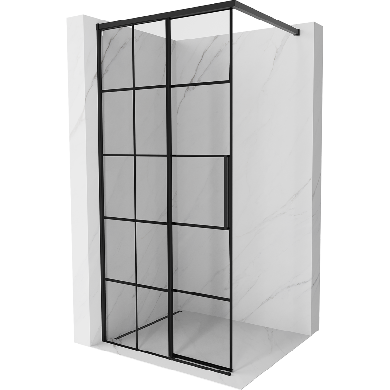 Mexen Rox Duschwand Walk-in links 90 x 200 cm, schwarzes Gitter 8 mm, schwarz - 8C2-090-003-70-77-L