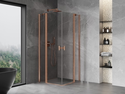Mexen Mist Duo Duschkabine schwenkbar 75 x 75 cm, transparent, gebürstetes Kupfer - 8A4-075-075-65-00
