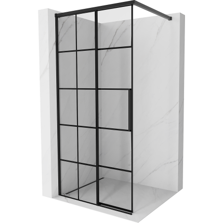 Mexen Rox Duschwand Walk-in links 110 x 200 cm, schwarzes Gitter 8 mm, schwarz - 8C2-110-003-70-77-L